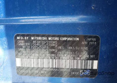 2018 Mitsubishi Eclipse Cross Le from USA, damaged, VIN JA4AT4AAXJZ060403